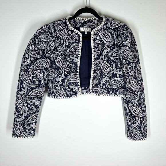 Sea NY Sz XS Theodora Cropped Quilted Embroidered Jacket Blue Paisley - Picture 3 of 9